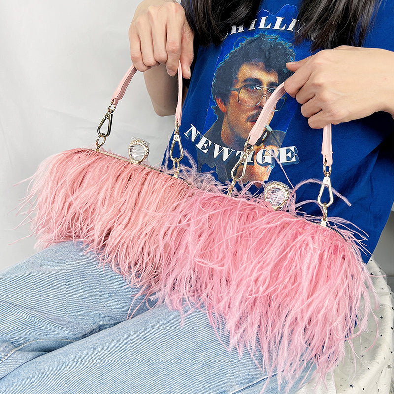 Pink Ostrich Feather Clutch