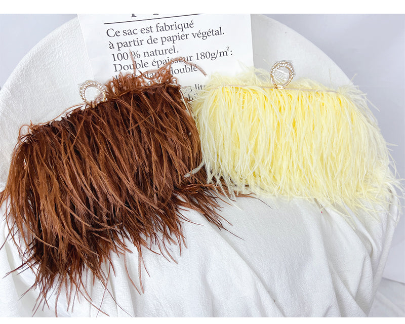 Brown and Yellow Ostrich Feather Clutch