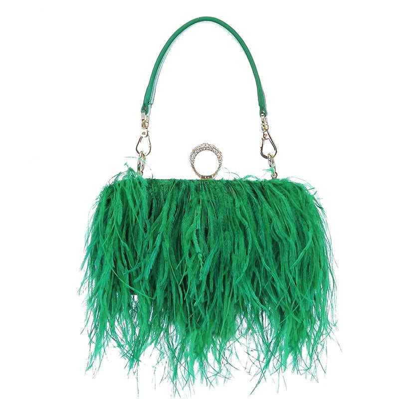 Green Ostrich Feather Clutch