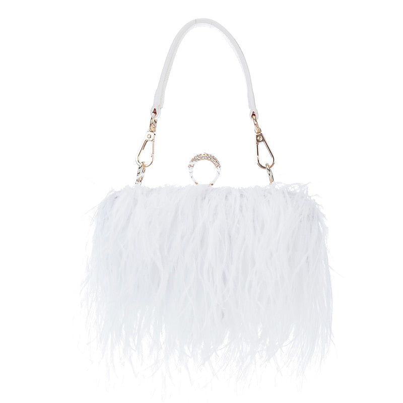 White Ostrich Feather Clutch