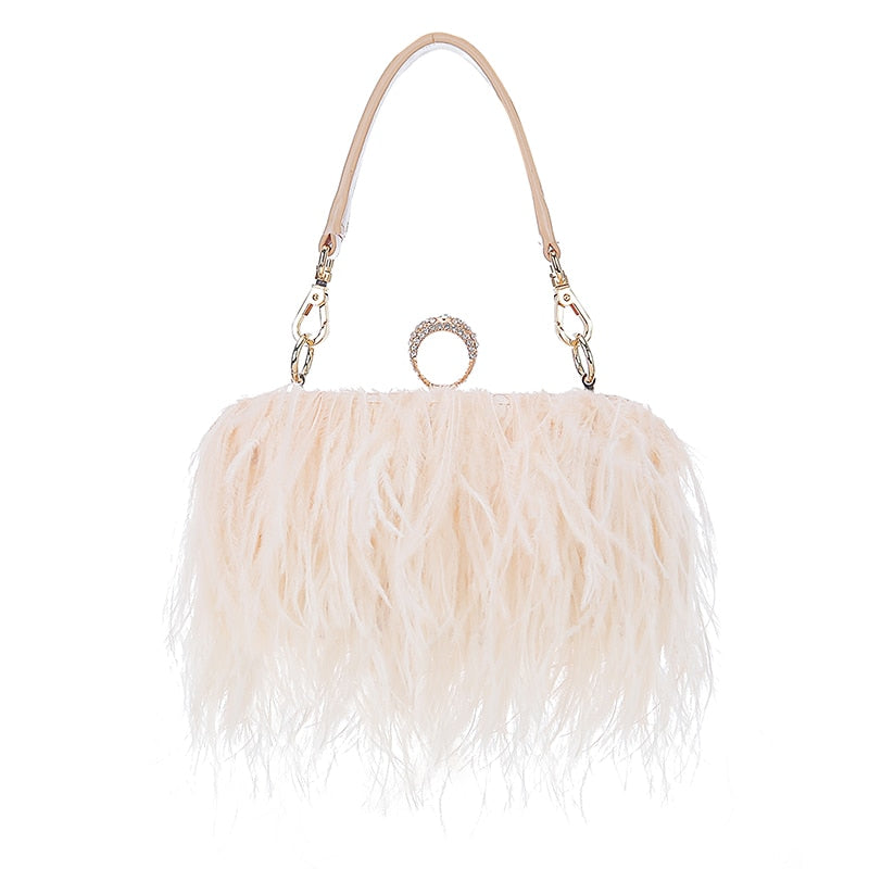 White Ostrich Feather Clutch