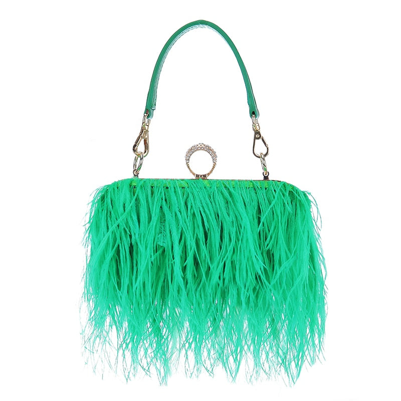 Green Ostrich Feather Clutch