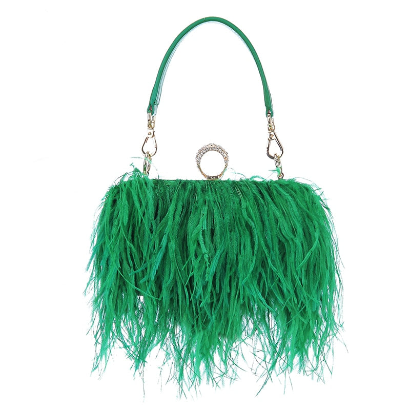 Green Ostrich Feather Clutch