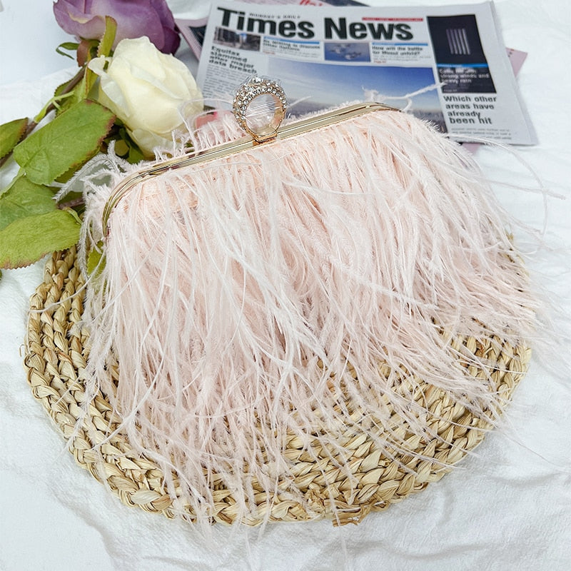 White Ostrich Feather Clutch