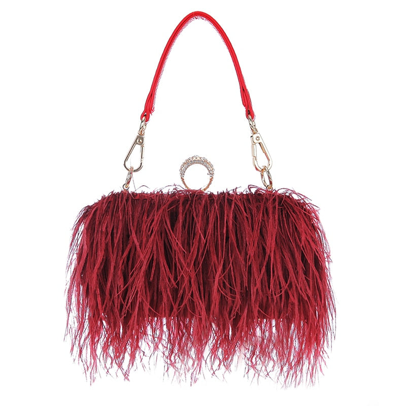 Red Ostrich Feather Clutch