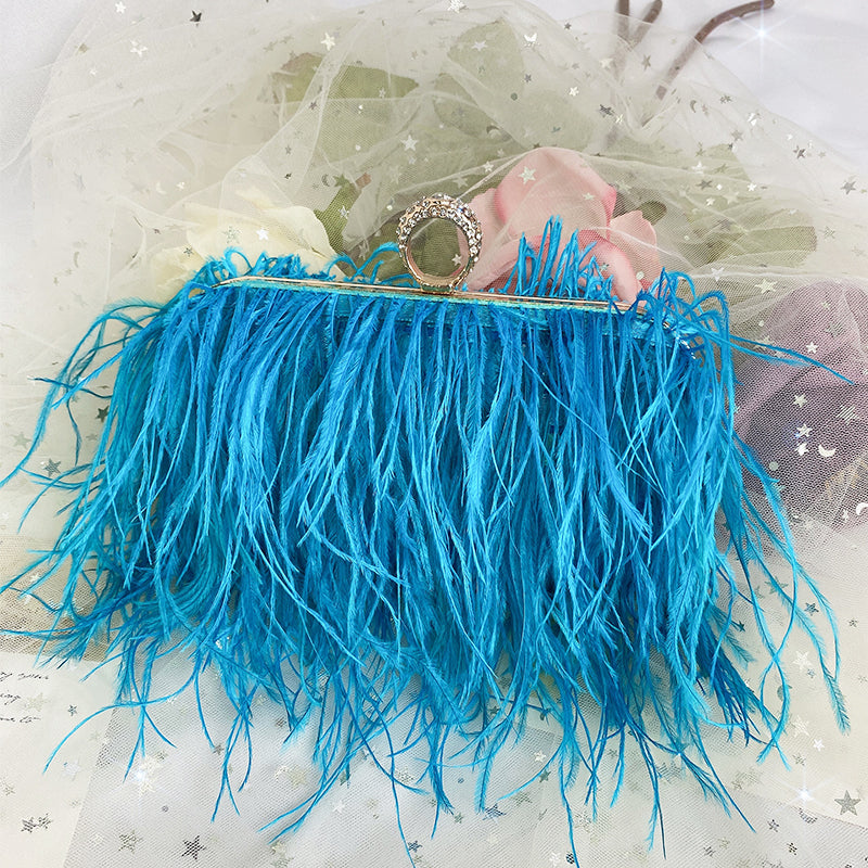 Blue Ostrich Feather Clutch