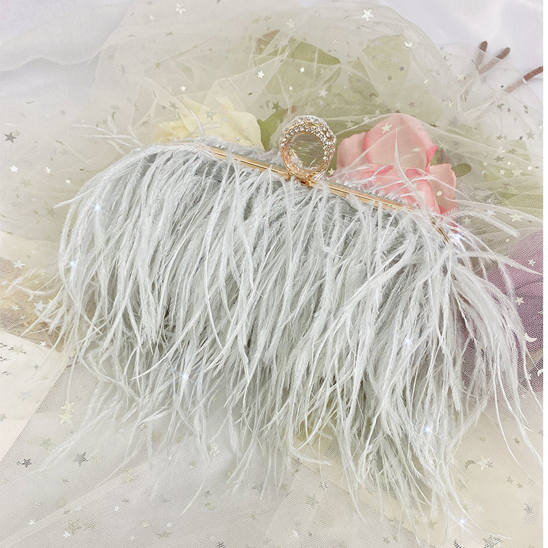 Grey Ostrich Feather Clutch