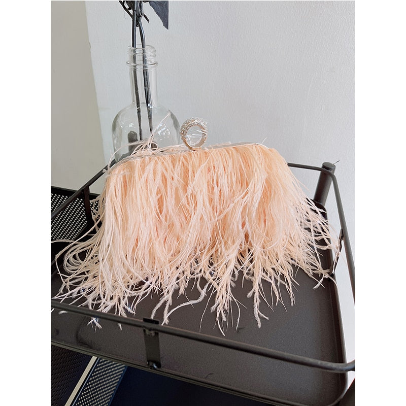 Pink Ostrich Feather Clutch