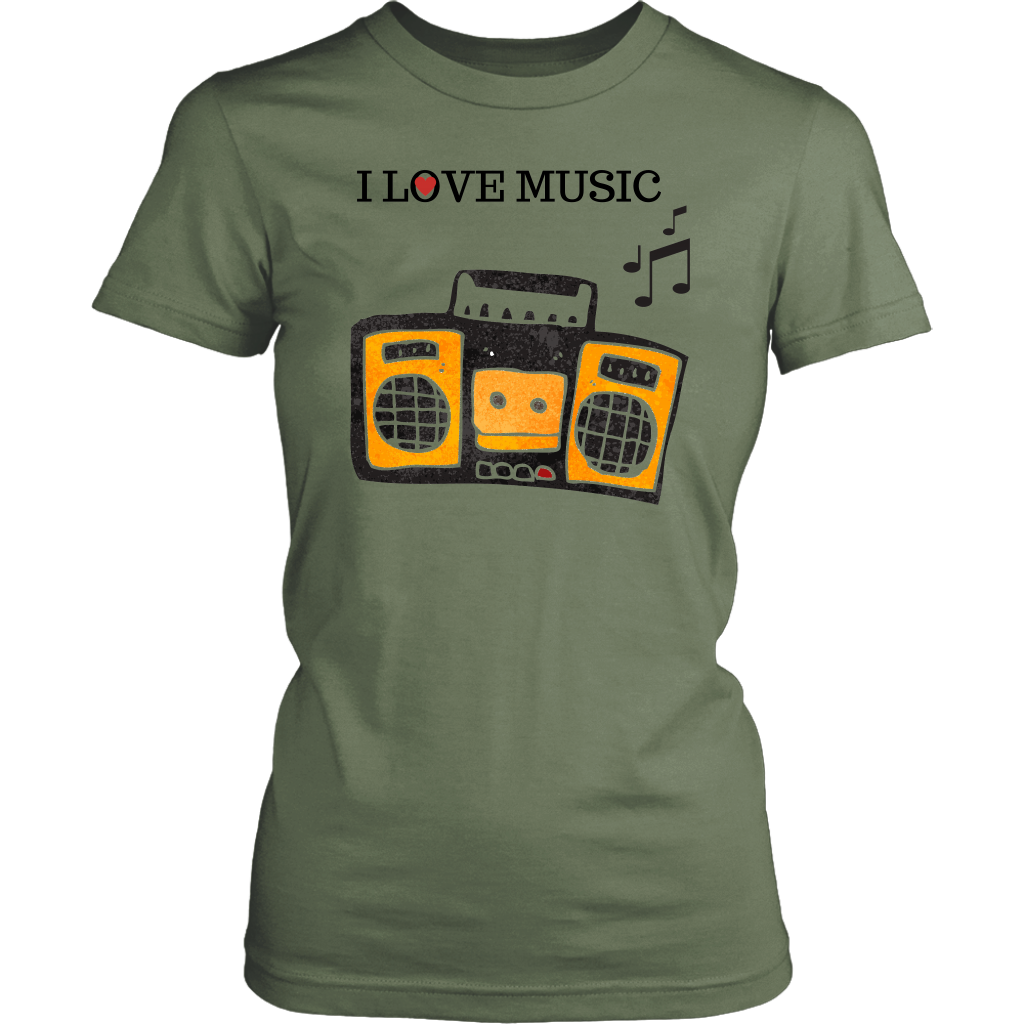 I Love Music Women's Unisex T-Shirt - Fatigue| Shop Sassy Chick