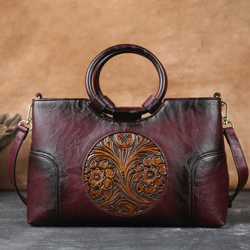 Wine red Retro High-Quality Leather Handbag