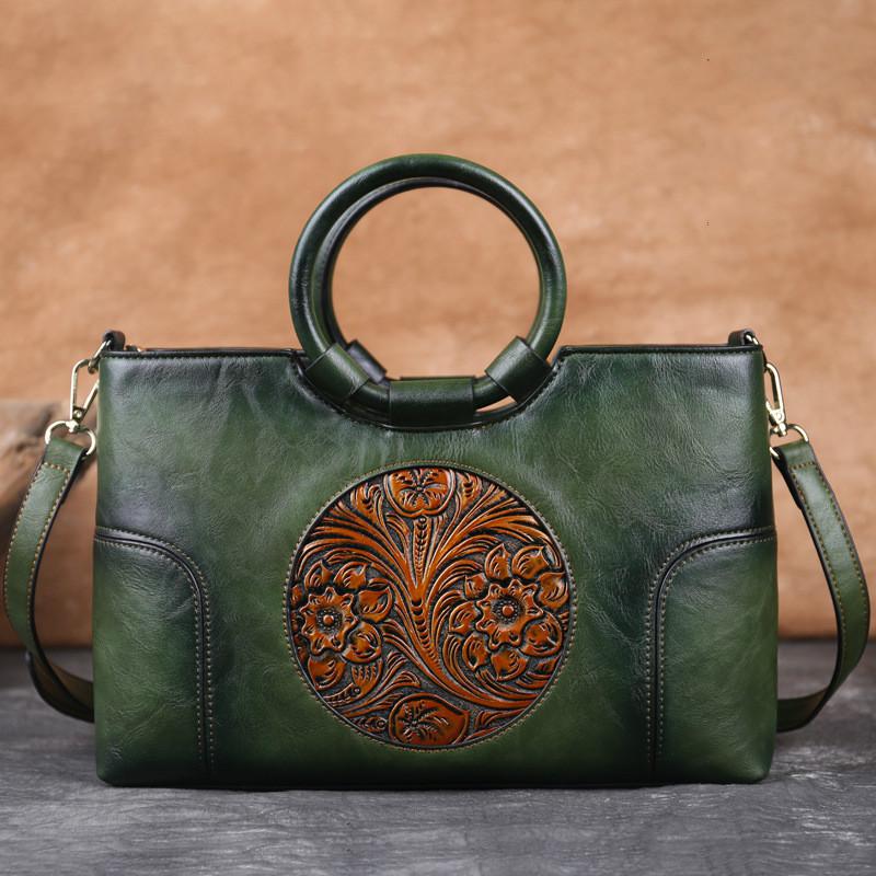 Green Retro High-Quality Leather Handbag