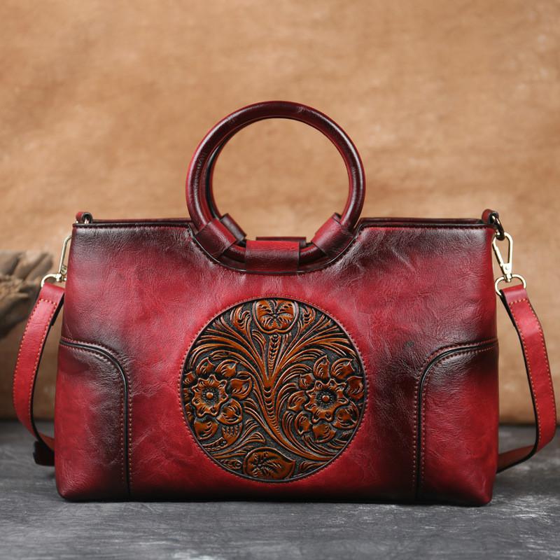 Red Retro High-Quality Leather Handbag