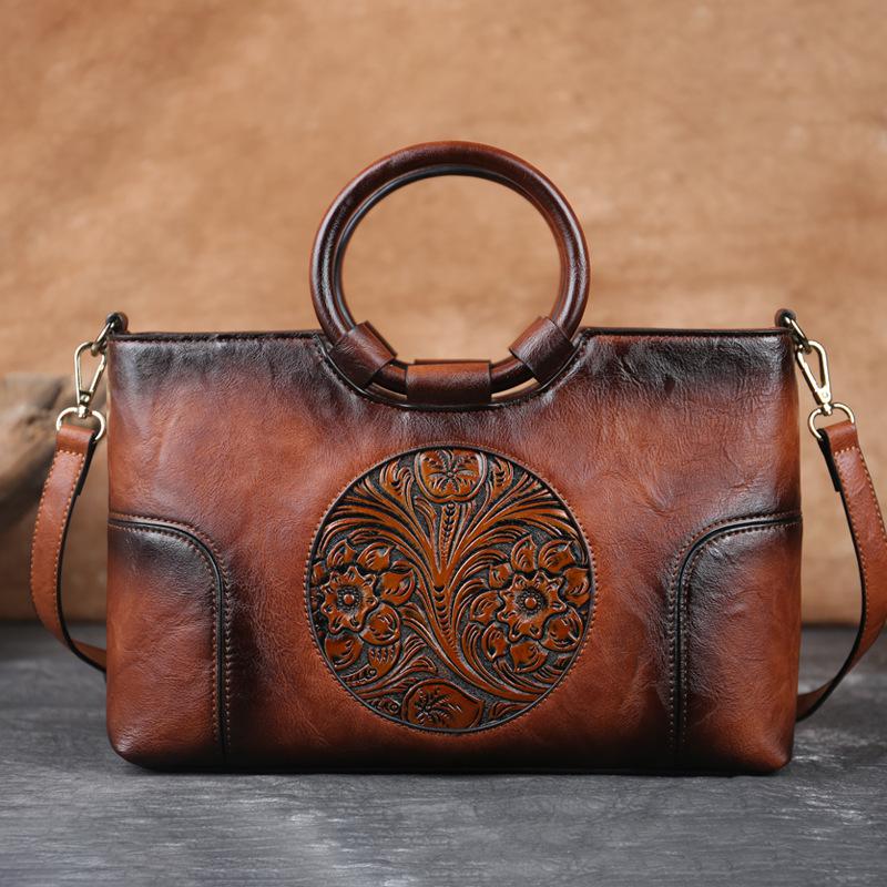 Brown Retro High-Quality Leather Handbag