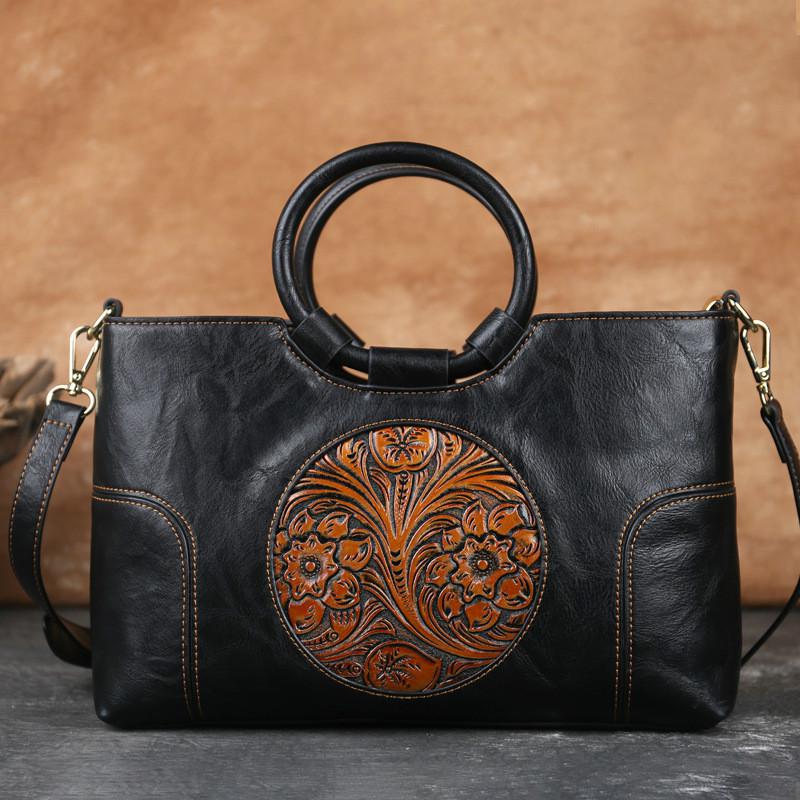Black Retro High-Quality Leather Handbag