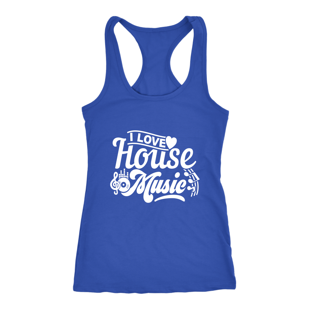 I Love House Music Racerback Tank Top - Blue | Shop Sassy Chick