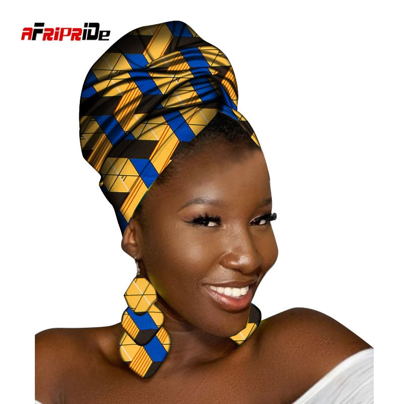 African Head Scarf and Earrings Set