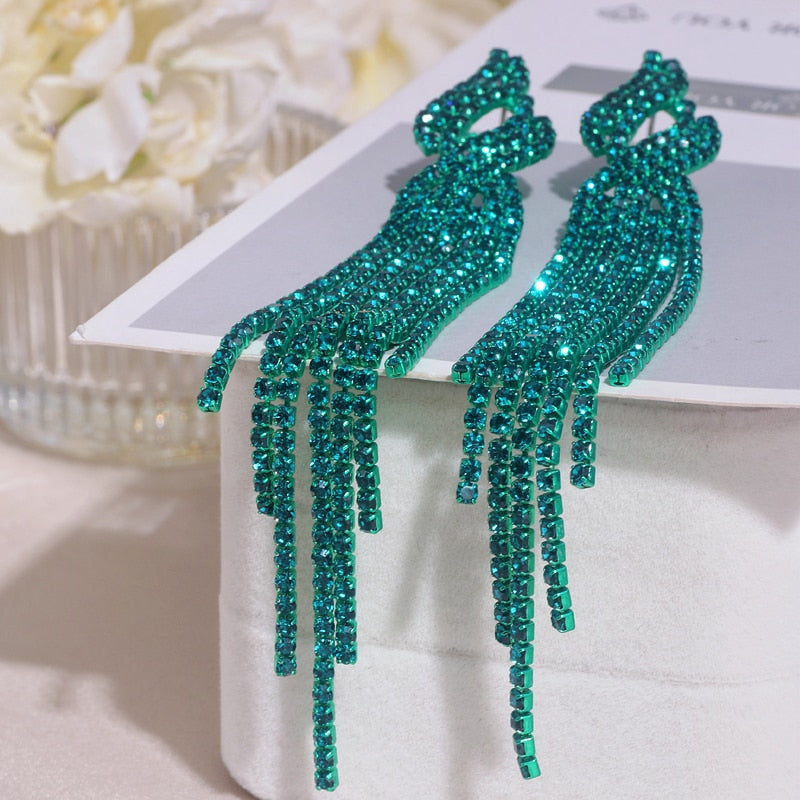 Sparkling Rhinestone Long Tassel Dangle Earring
