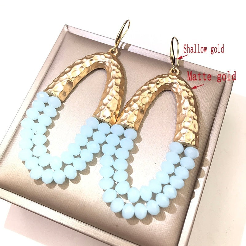 Big Long Oval Handmade Bead Earrings