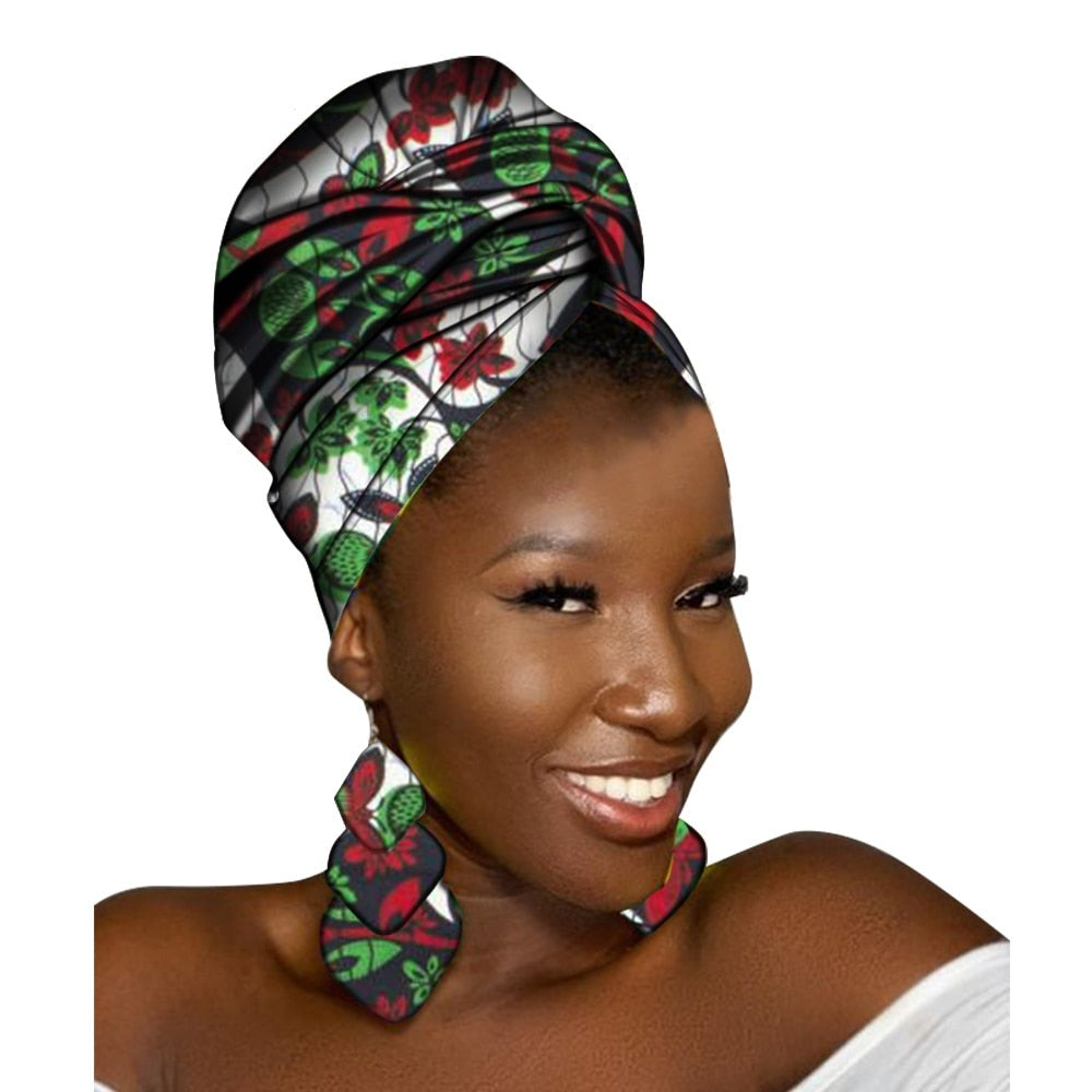 African Head Scarf and Earrings Set