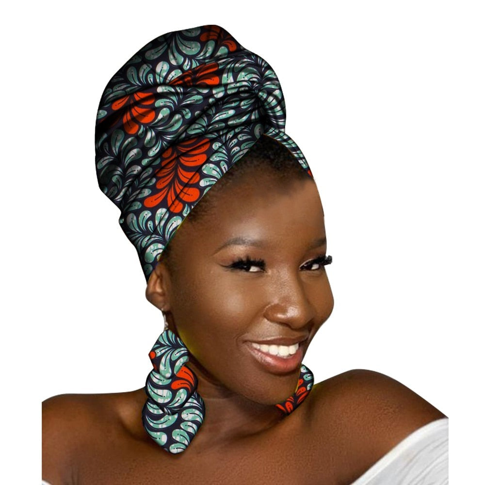 African Head Scarf and Earrings Set