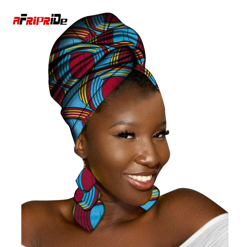 African Head Scarf and Earrings Set