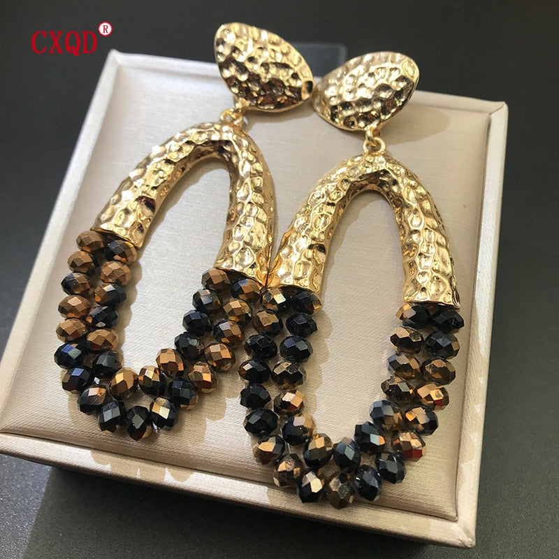 Big Long Oval Handmade Bead Earrings