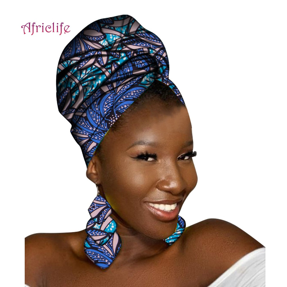 African Head Scarf and Earrings Set