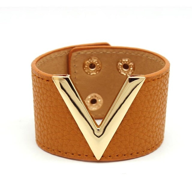 V Shaped Leather Cuff Bracelet