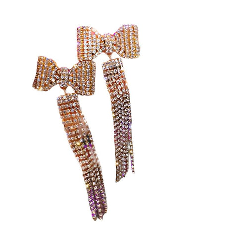 Long Tassel Bowknot Rhinestone Drop Earrings