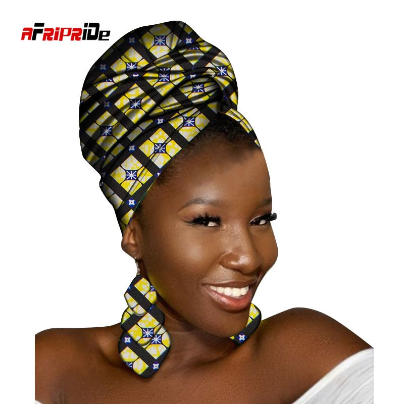 African Head Scarf and Earrings Set