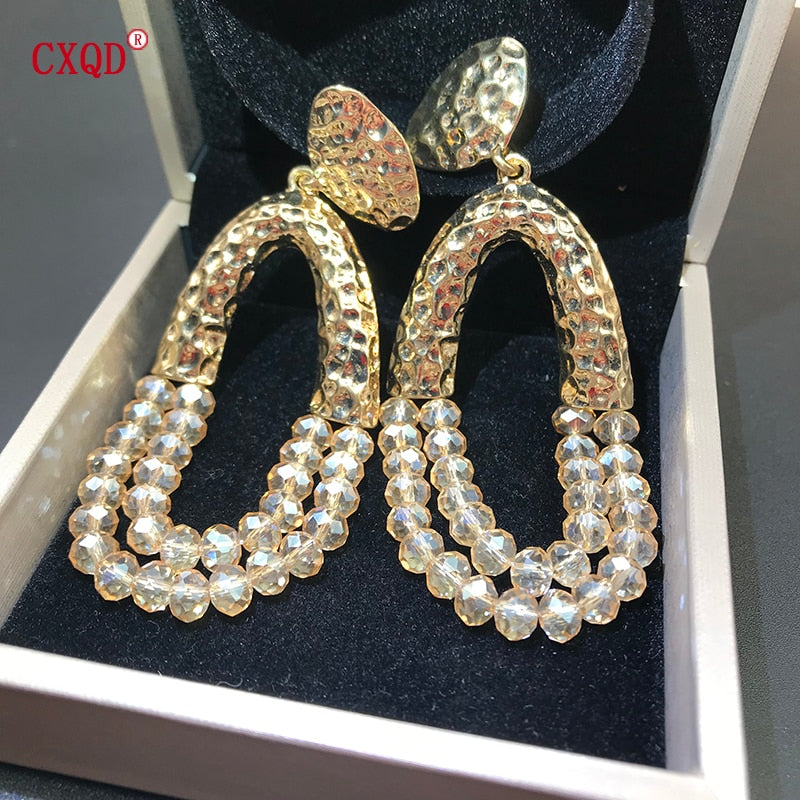 Big Long Oval Handmade Bead Earrings