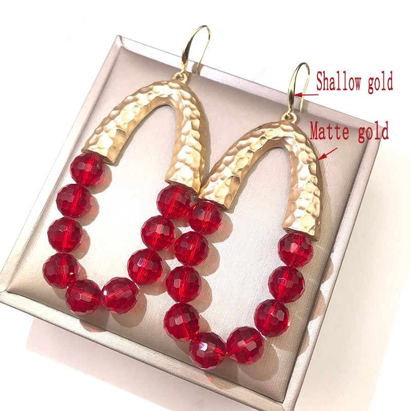 Big Long Oval Handmade Bead Earrings