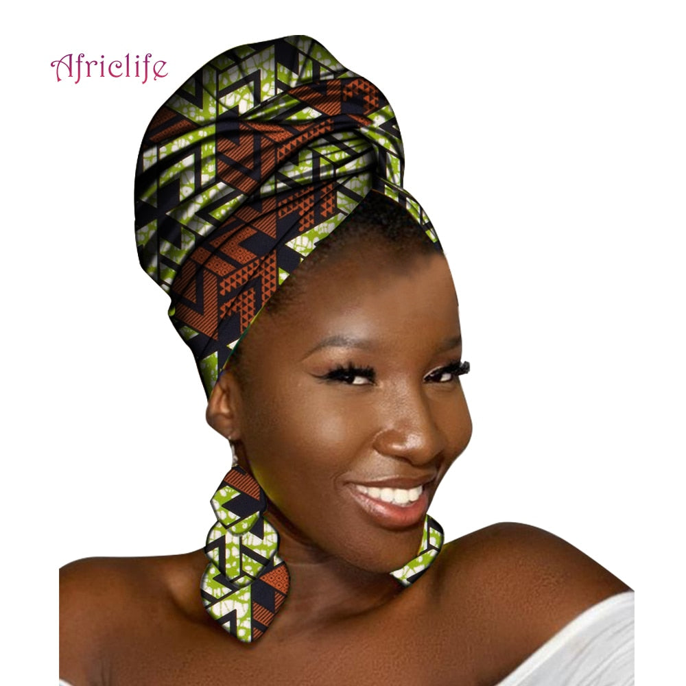 African Head Scarf and Earrings Set
