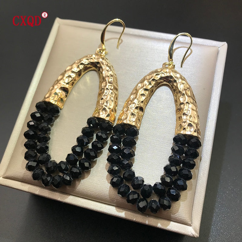 Big Long Oval Handmade Bead Earrings