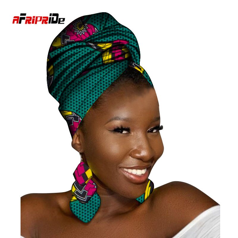 African Head Scarf and Earrings Set