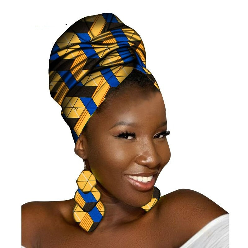 African Head Scarf and Earrings Set