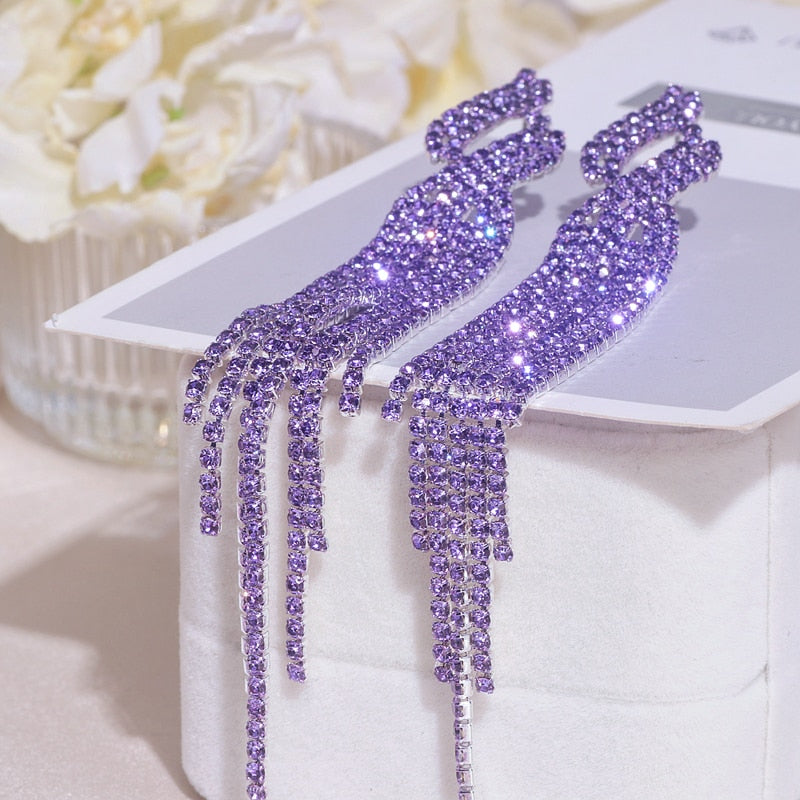 Sparkling Rhinestone Long Tassel Dangle Earring