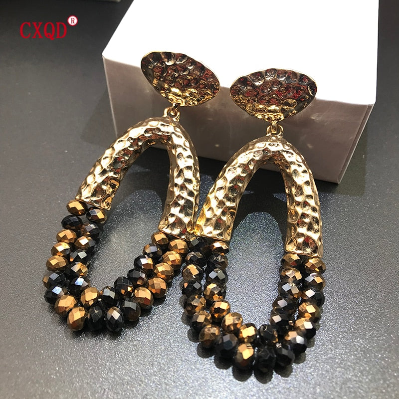 Big Long Oval Handmade Bead Earrings