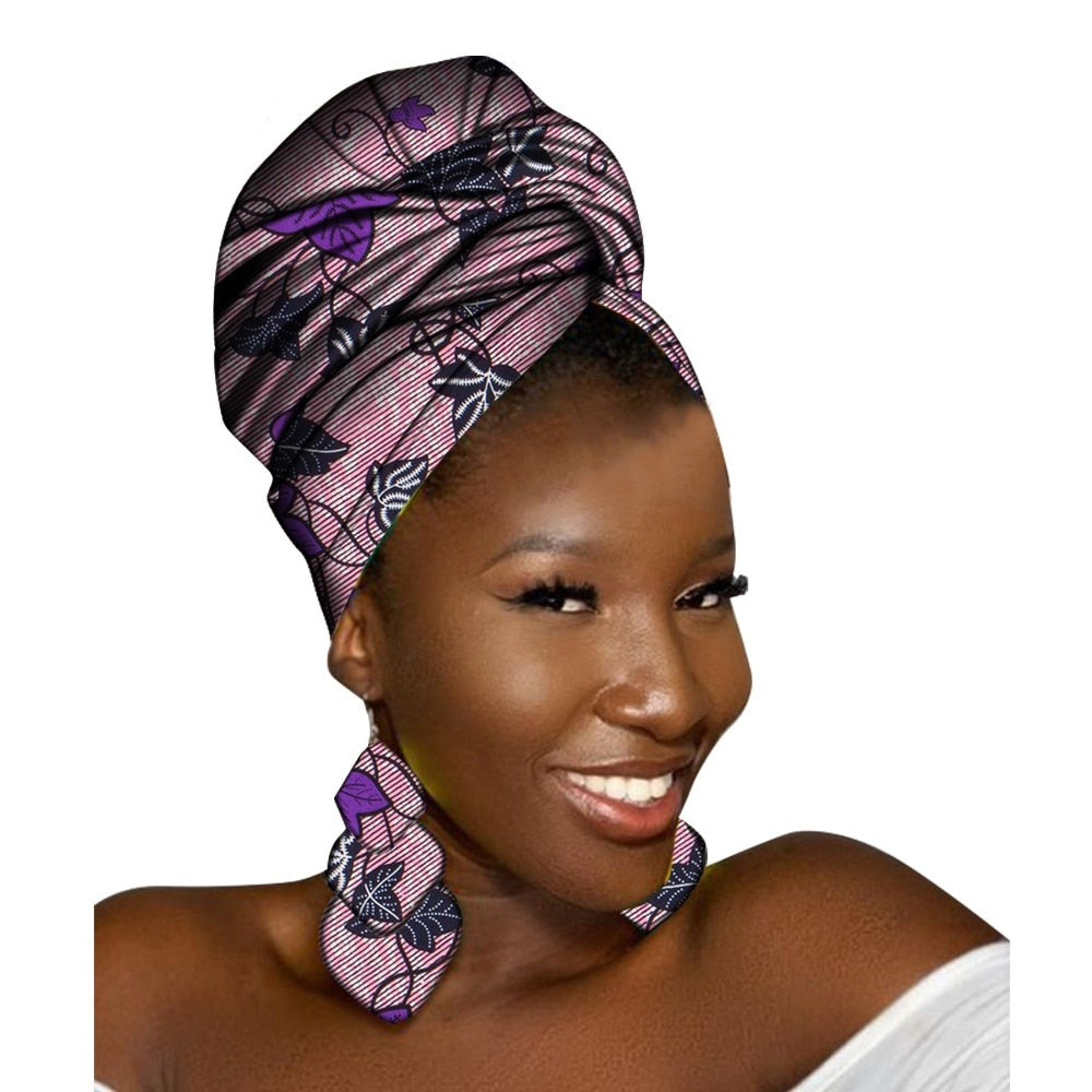African Head Scarf and Earrings Set