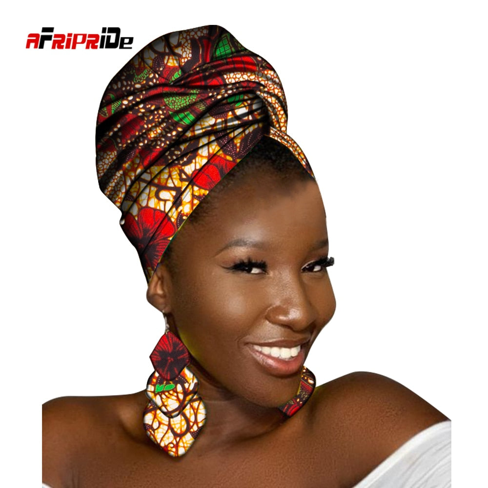 African Head Scarf and Earrings Set