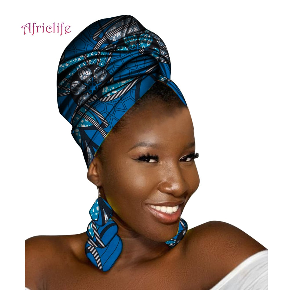 African Head Scarf and Earrings Set