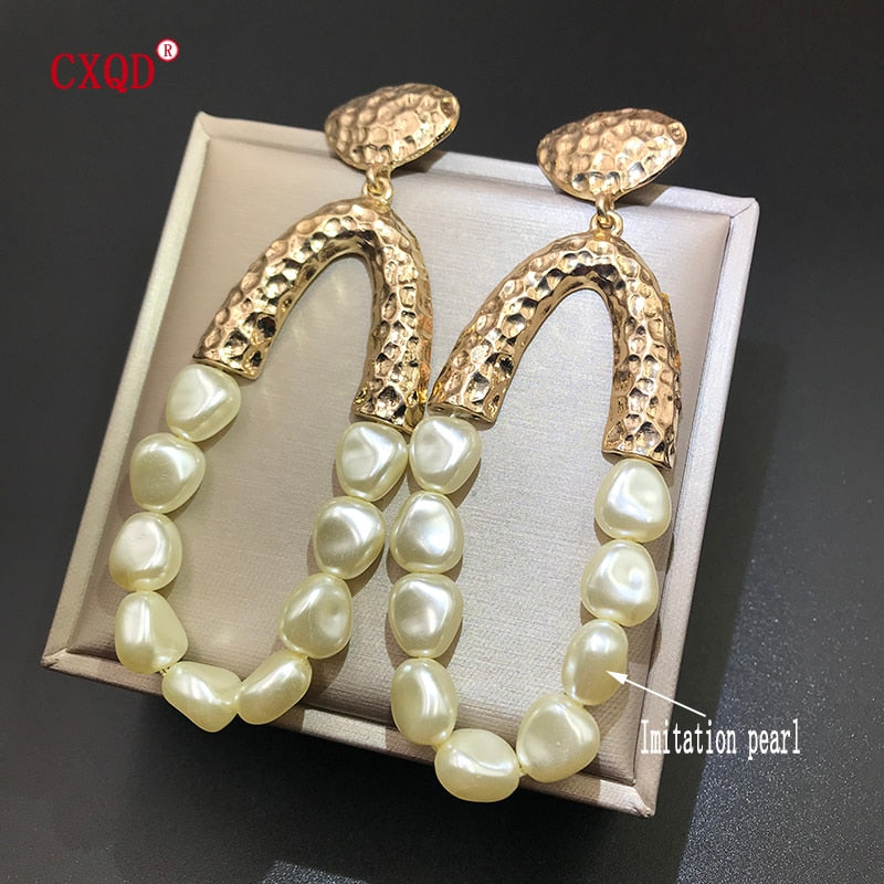 Big Long Oval Handmade Bead Earrings