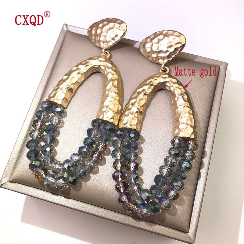 Big Long Oval Handmade Bead Earrings