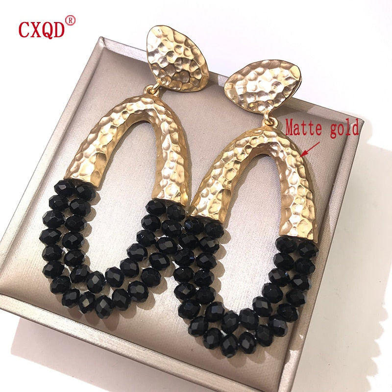 Big Long Oval Handmade Bead Earrings