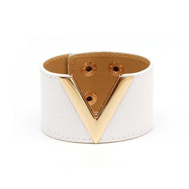 V Shaped Leather Cuff Bracelet