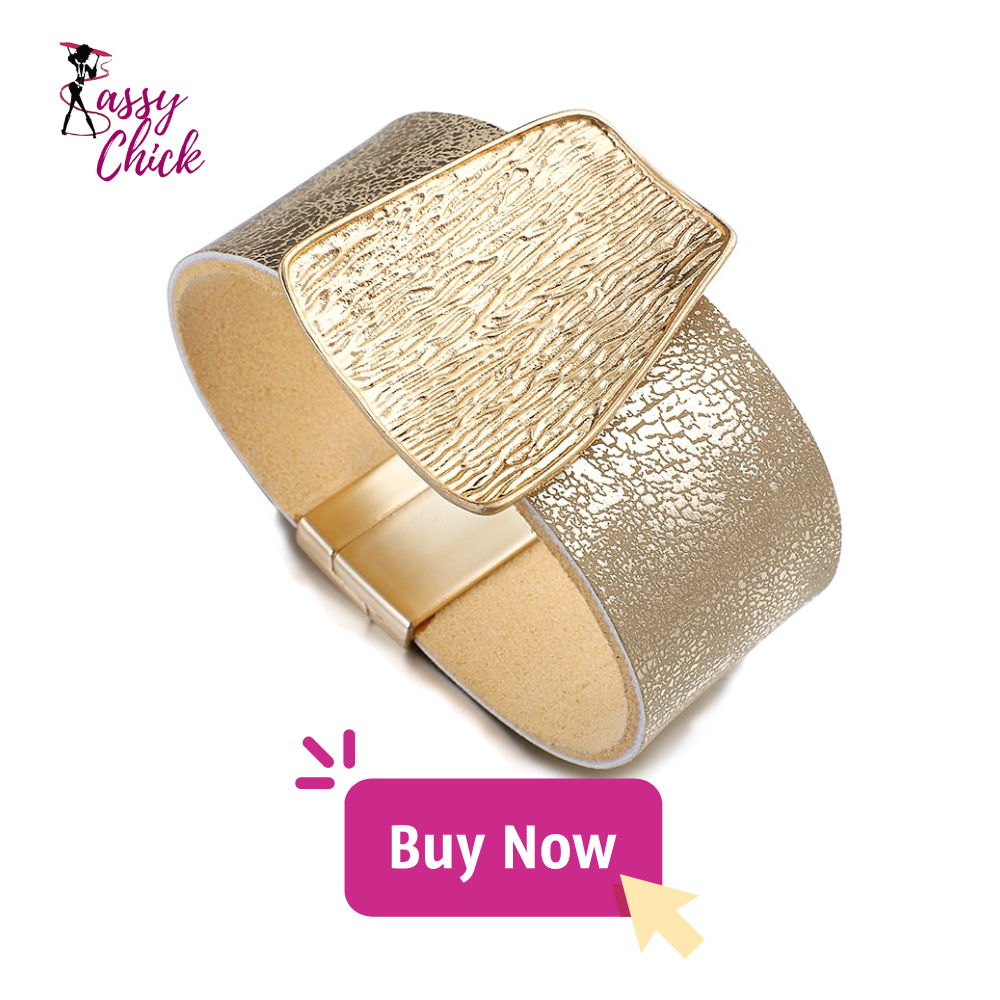 Champagne Gold Color Metal Leather Bracelet