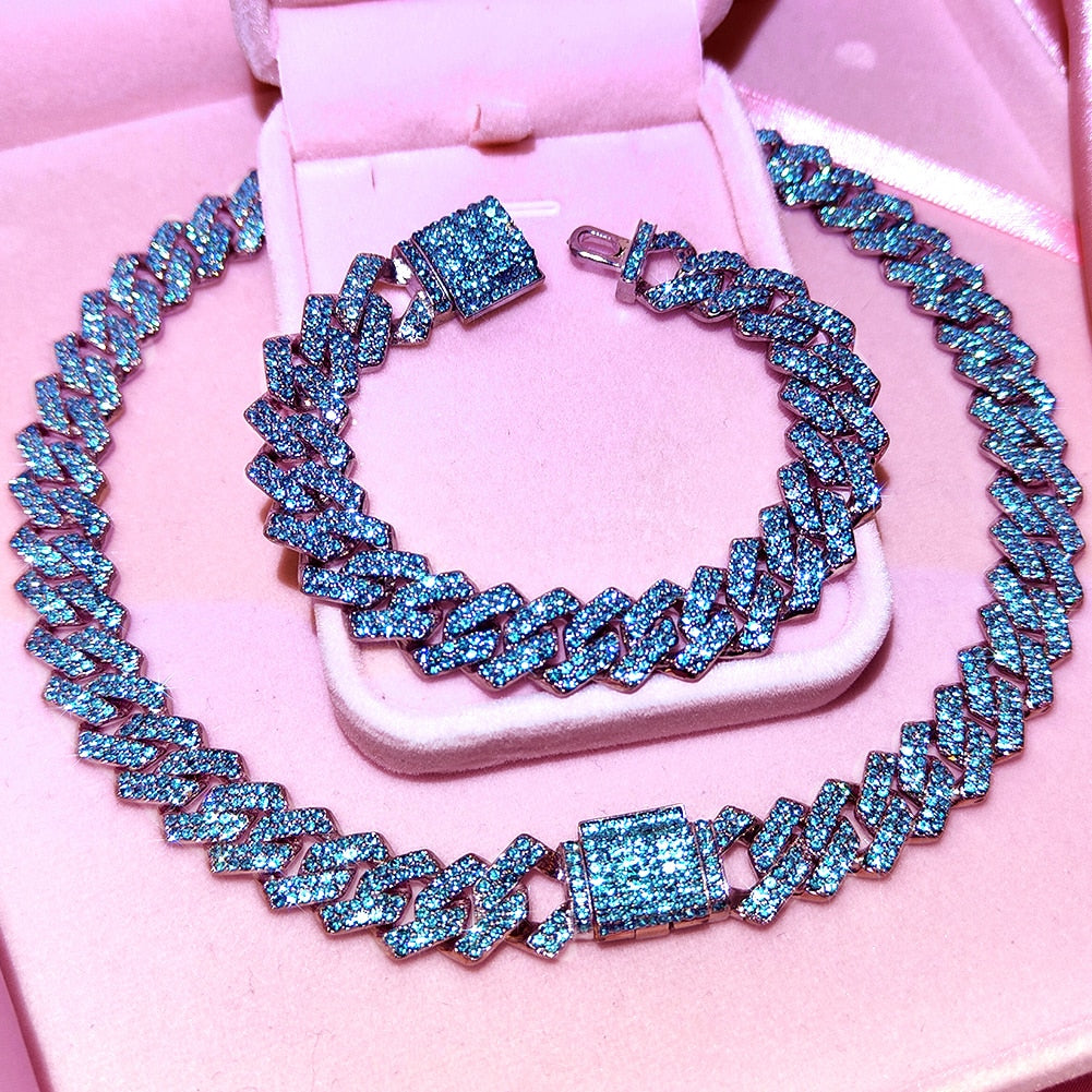 Rhinestone Cuban Link Chain Necklace Set