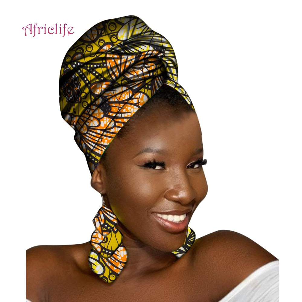 African Head Scarf and Earrings Set