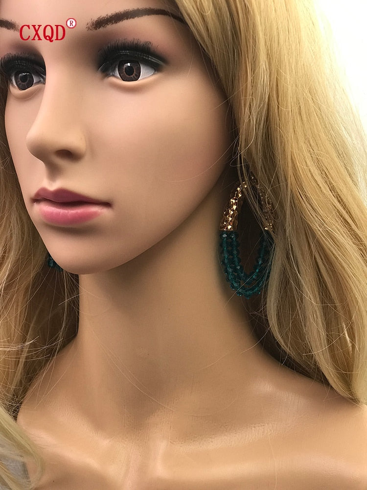 Big Long Oval Handmade Bead Earrings