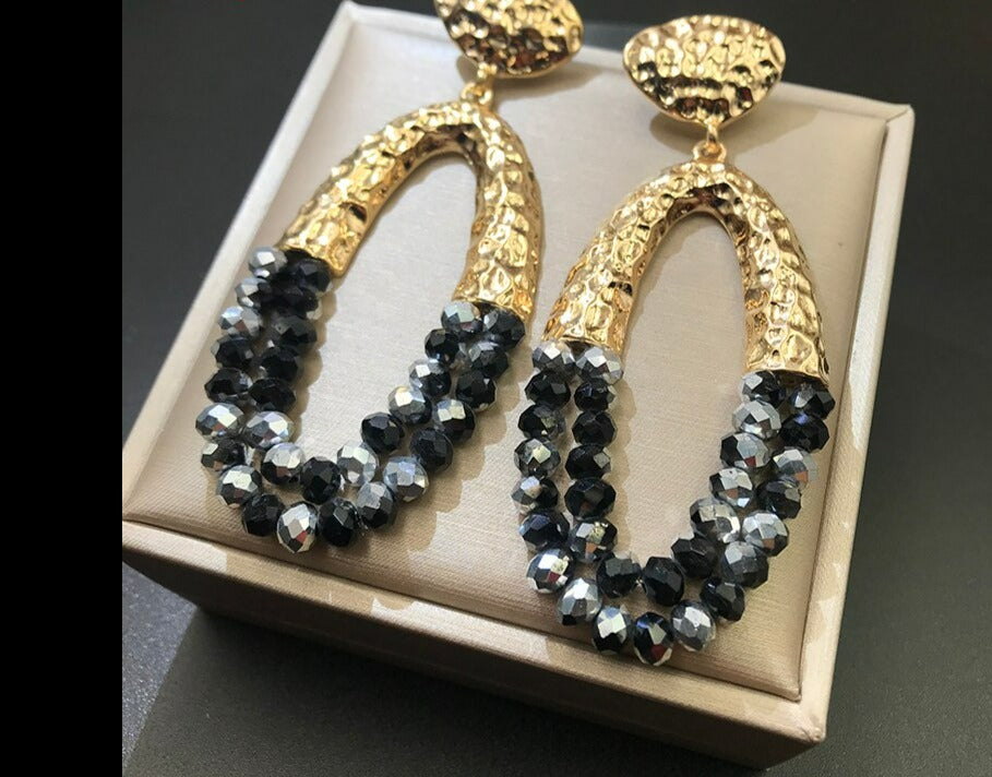 Big Long Oval Handmade Bead Earrings